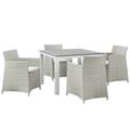 Primewir 5 Piece Junction Outdoor Patio Dining Set Gray plywood White Aluminum & White Poly Rattan EEI-1744-GRY-WHI-SET